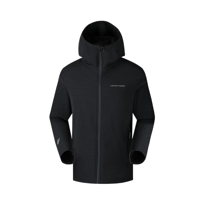 推荐商品：Oneway 户外梭织加绒华夫格连帽长袖夹克 952533605 黑