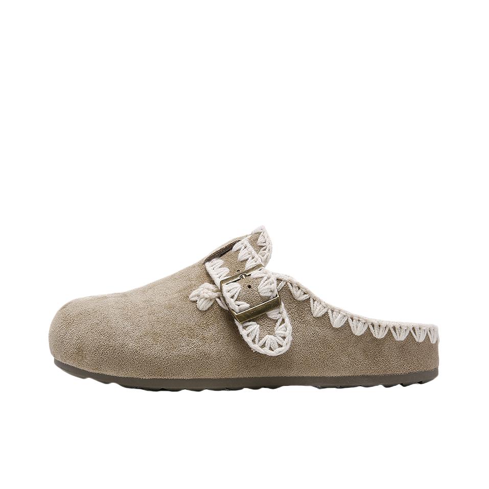 推荐商品：可爱的你 勃肯鞋 冬季拖鞋 复古时尚休闲百搭加绒保暖包头 N2270M 礼盒款/女款/卡其色