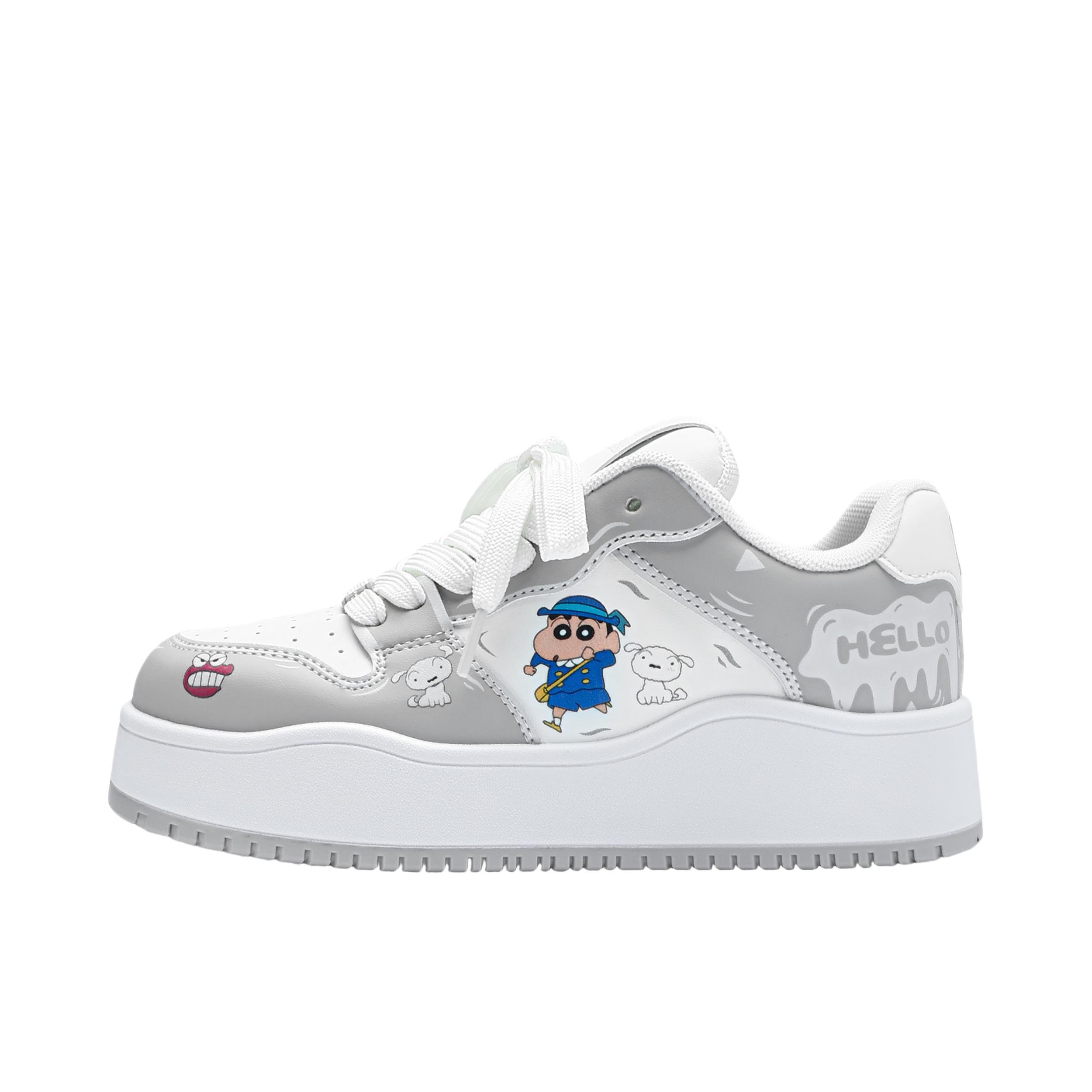 推荐商品：CRAYON SHINCHAN/蜡笔小新 板鞋 百搭休闲卡通增高 LBXX240236U 白色/灰色 