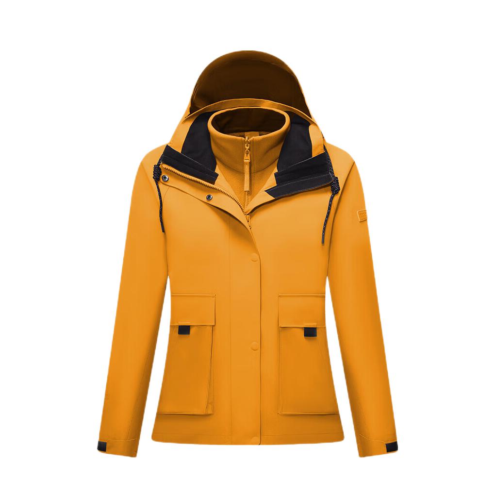 推荐商品：SCALER/思凯乐 防风保暖三合一抓绒内胆冲锋衣 女装 F2414507 古金黄