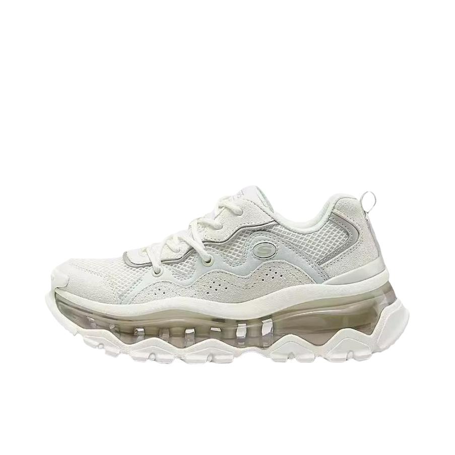 推荐商品：Skechers/斯凯奇 Street 透气 缓震回弹 低帮 系带 橡胶 合成革 织物 牛剖层革 老爹鞋 女款/白色  