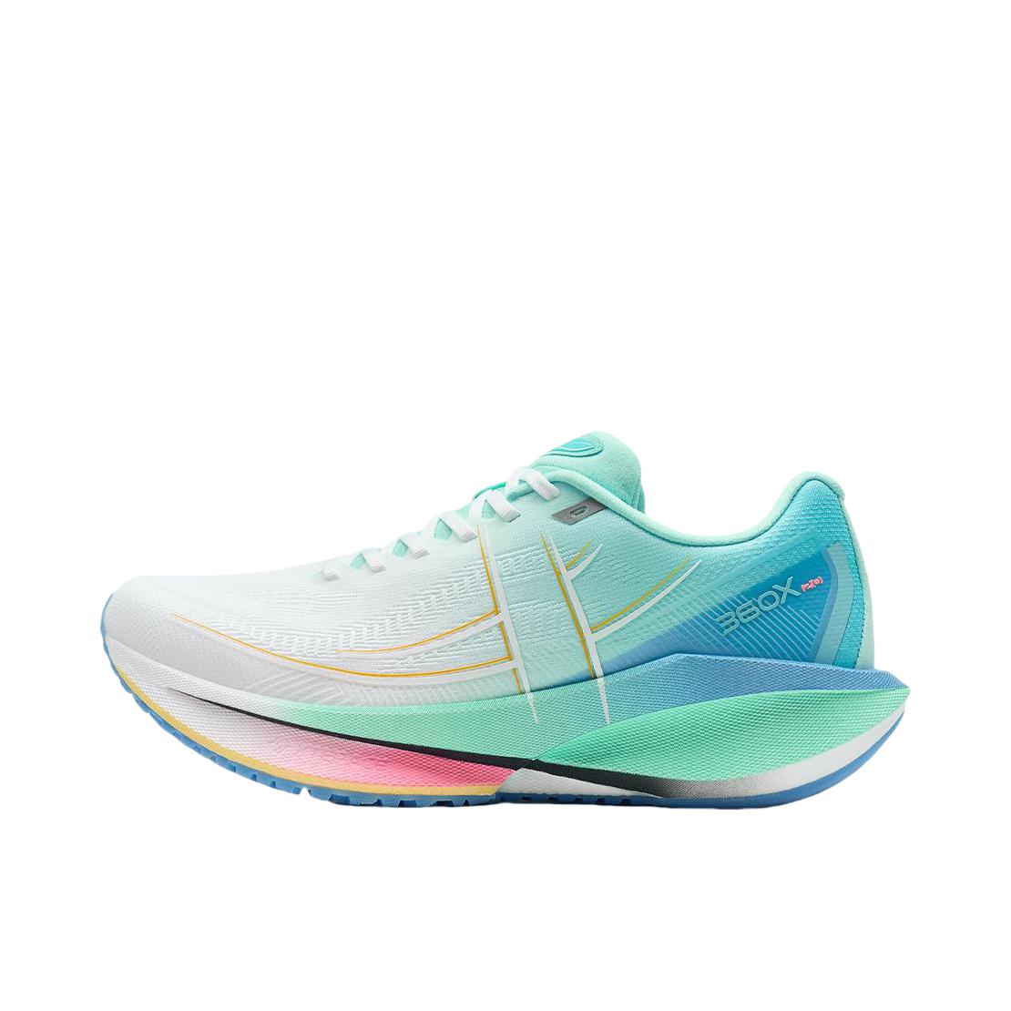 推荐商品：特步 360X 2.0 跑鞋 碳板减震软弹网面防滑耐磨舒适百搭体考软底回弹支撑稳定推进防泼水 幻境/冰岛蓝/经典白