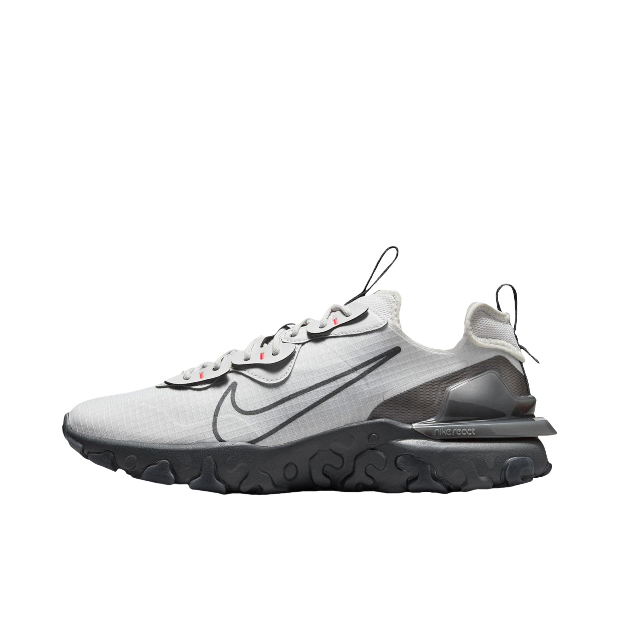 推荐商品：Nike React Vision 跑鞋 耐磨缓震休闲轻便透气机能解构运动织物合成革泡棉包裹性 浅灰色/深黑色