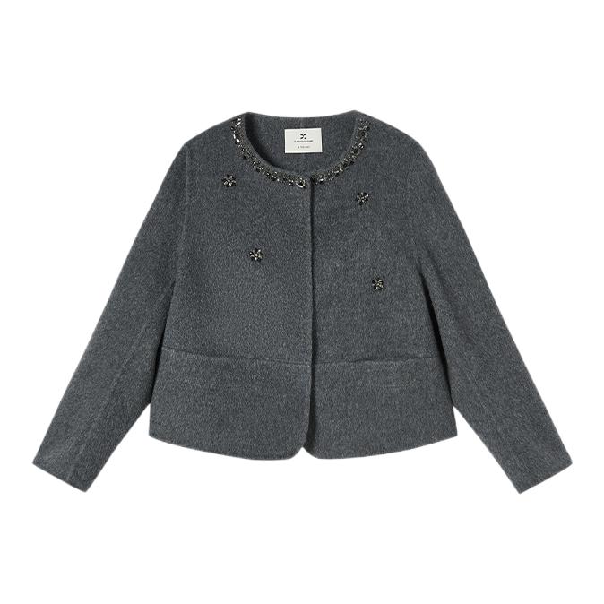 推荐商品：X.YING/香影 纯色柔软防风长袖毛呢外套 女装 N65W00908 深灰