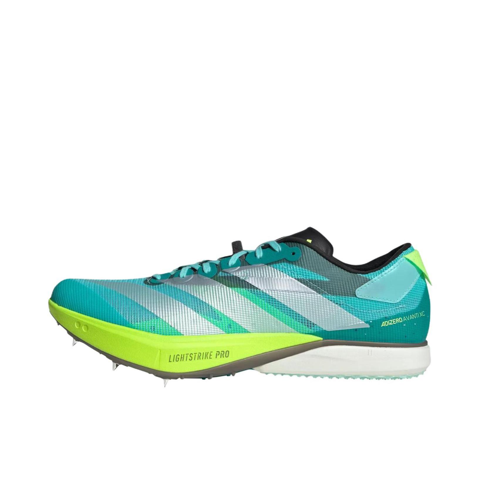 推荐商品：adidas adiZero Avanti 跑鞋 防滑耐磨减震碳板织物田径竞速长跑 水蓝色/绿色