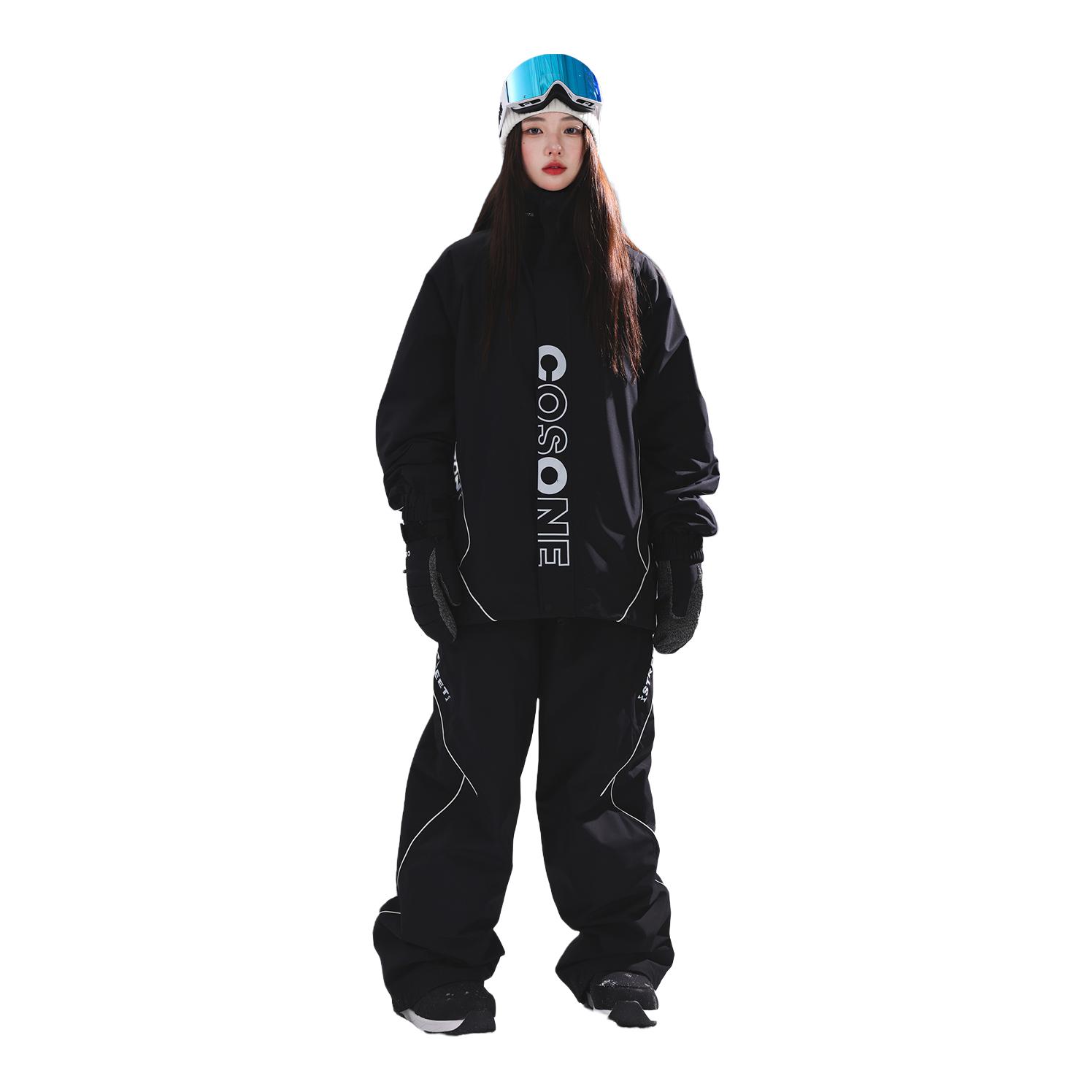 推荐商品：cosone 防风保暖耐磨防水滑雪服套装 25ICON 黑
