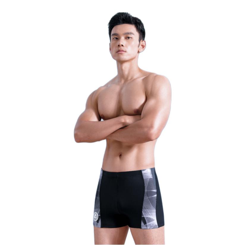 推荐商品：Peak 防尴尬贴身拼色平角泳裤 YS02129 泳裤黑灰+泳镜黑+泳帽黑