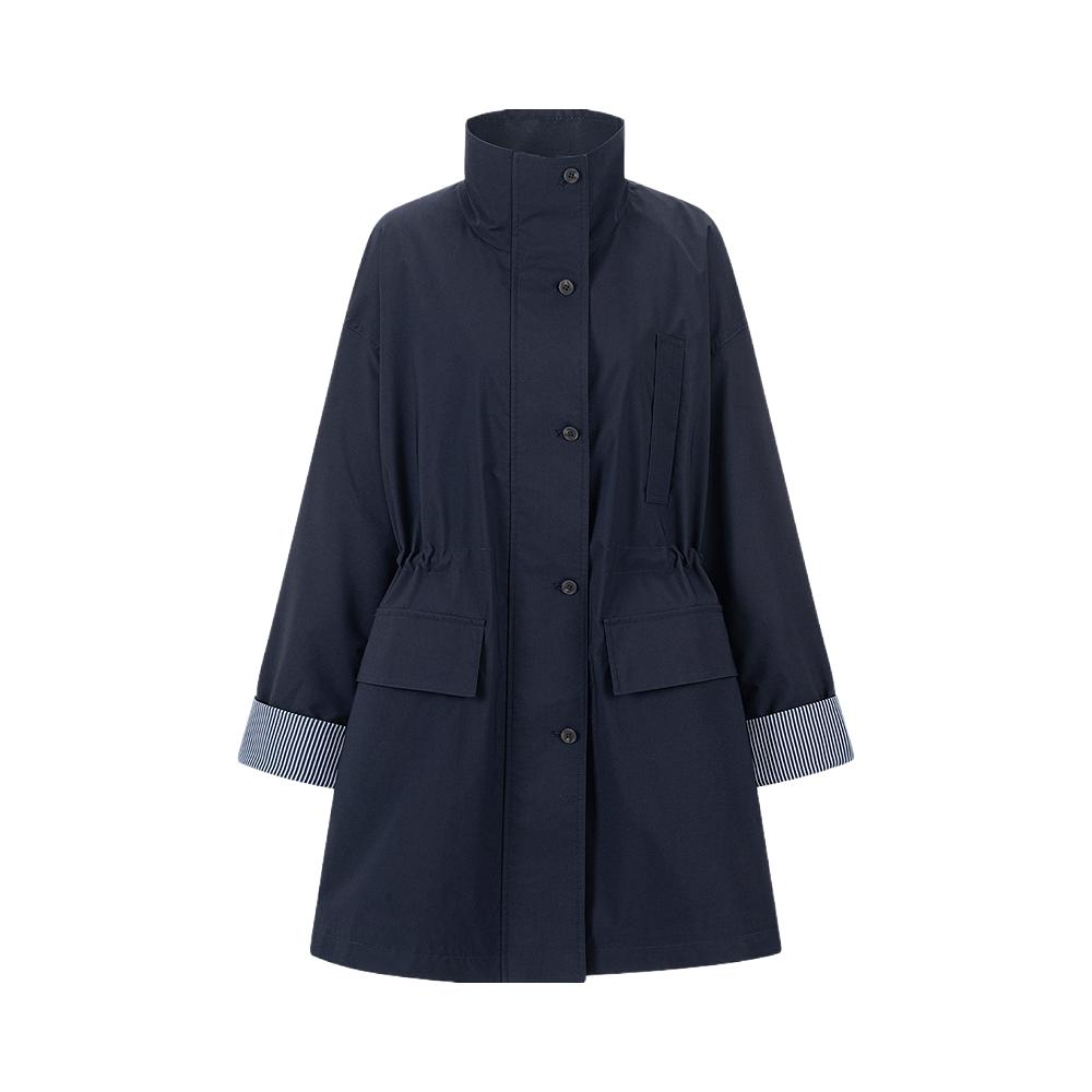 推荐商品：衣香丽影 抽绳收腰中长款拼接风衣 女装 950737002 蓝