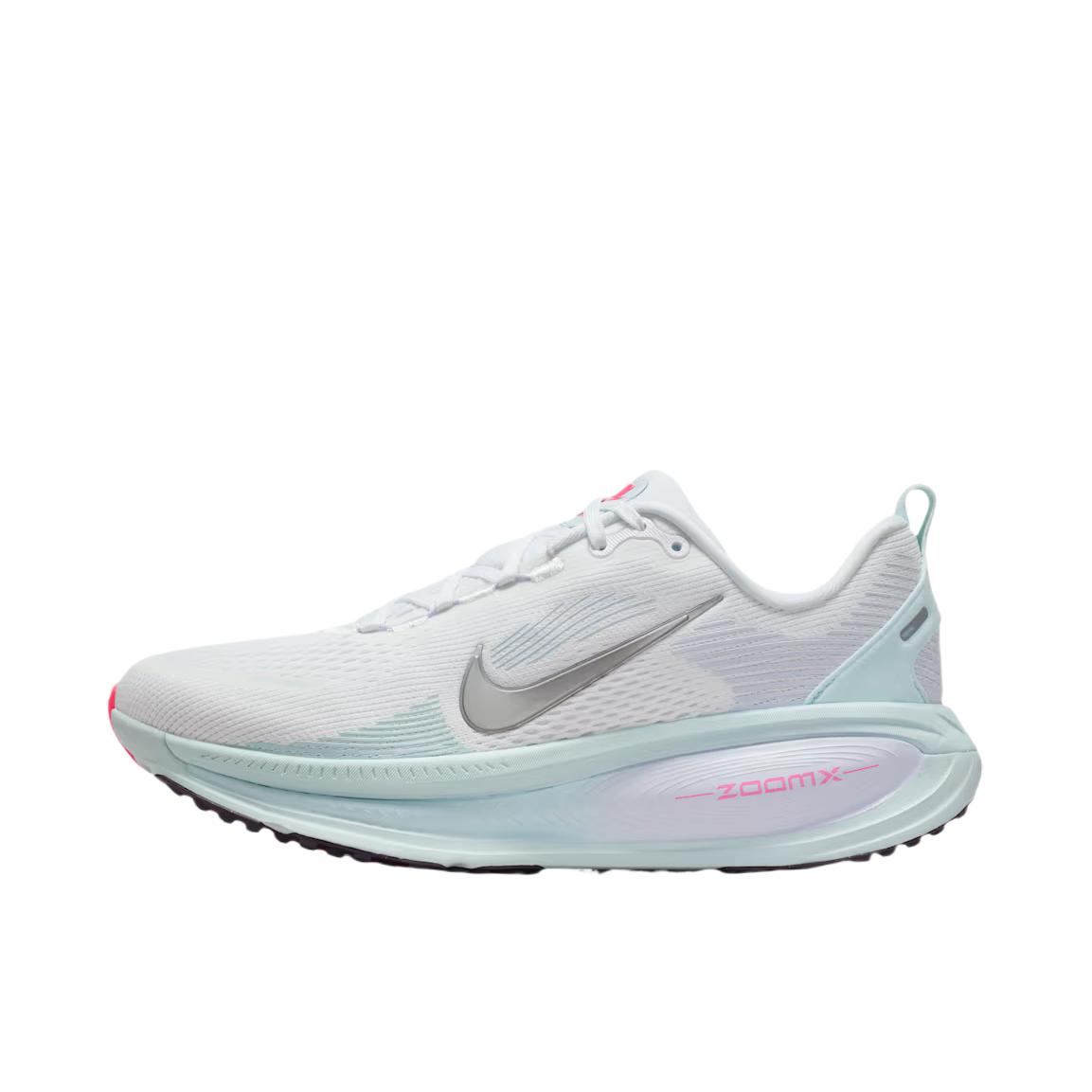 推荐商品：Nike Vomero 18 跑鞋 减震防滑低帮厚底训练轻便短跑贴合防水 白色/冰川蓝/最浅紫色/金属银