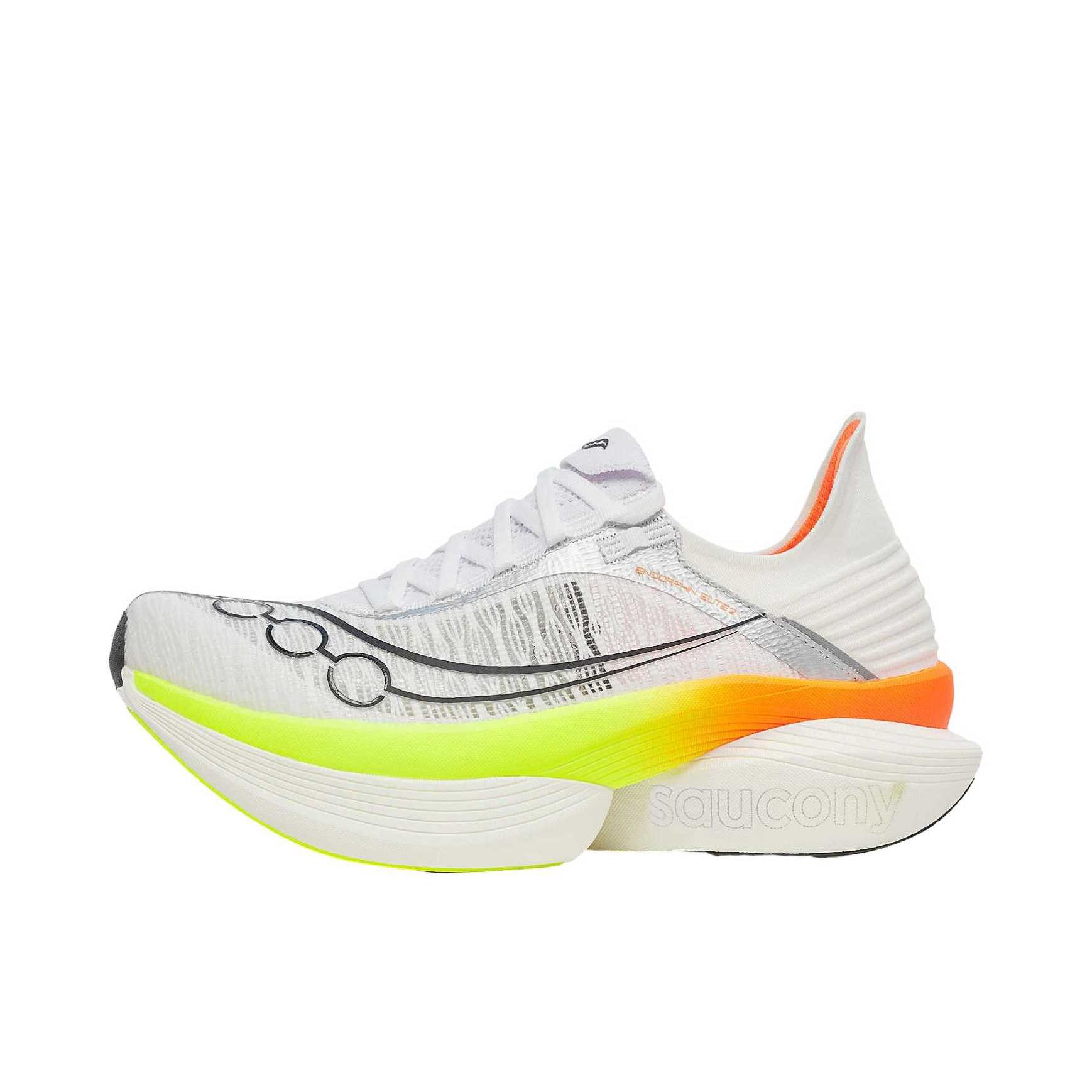 推荐商品：Saucony/索康尼 Endorphin Elite 啡翼 2 碳板 舒适透气 防滑耐磨 减震 低帮 时尚百搭 跑鞋 白色/黄色