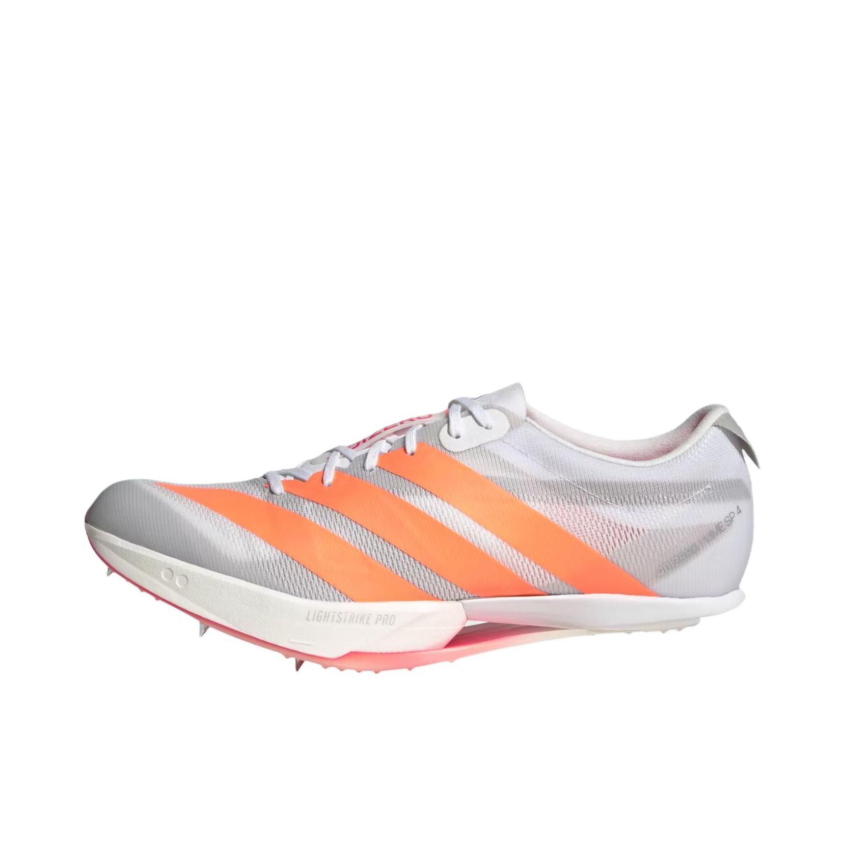 推荐商品：adidas 大蝉翼四代 Adizero Prime SP 4 钉鞋 跑鞋 短跑缓震厚底田径 银色/橙色