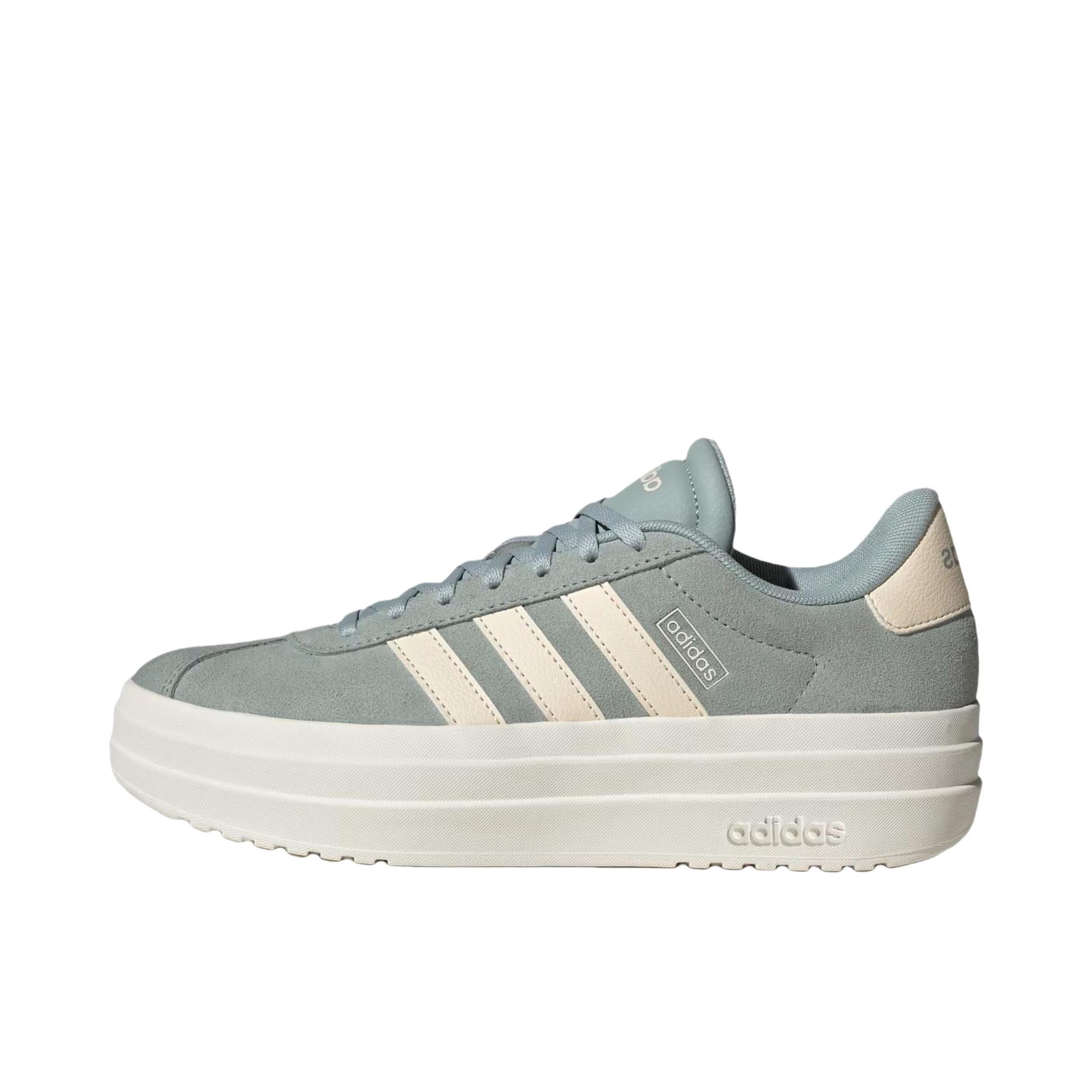 推荐商品：adidas VL Court Bold T头鞋 德训鞋 板鞋 舒适百搭复古防滑耐磨轻便厚底增高贴合圆头 灰色/绿色