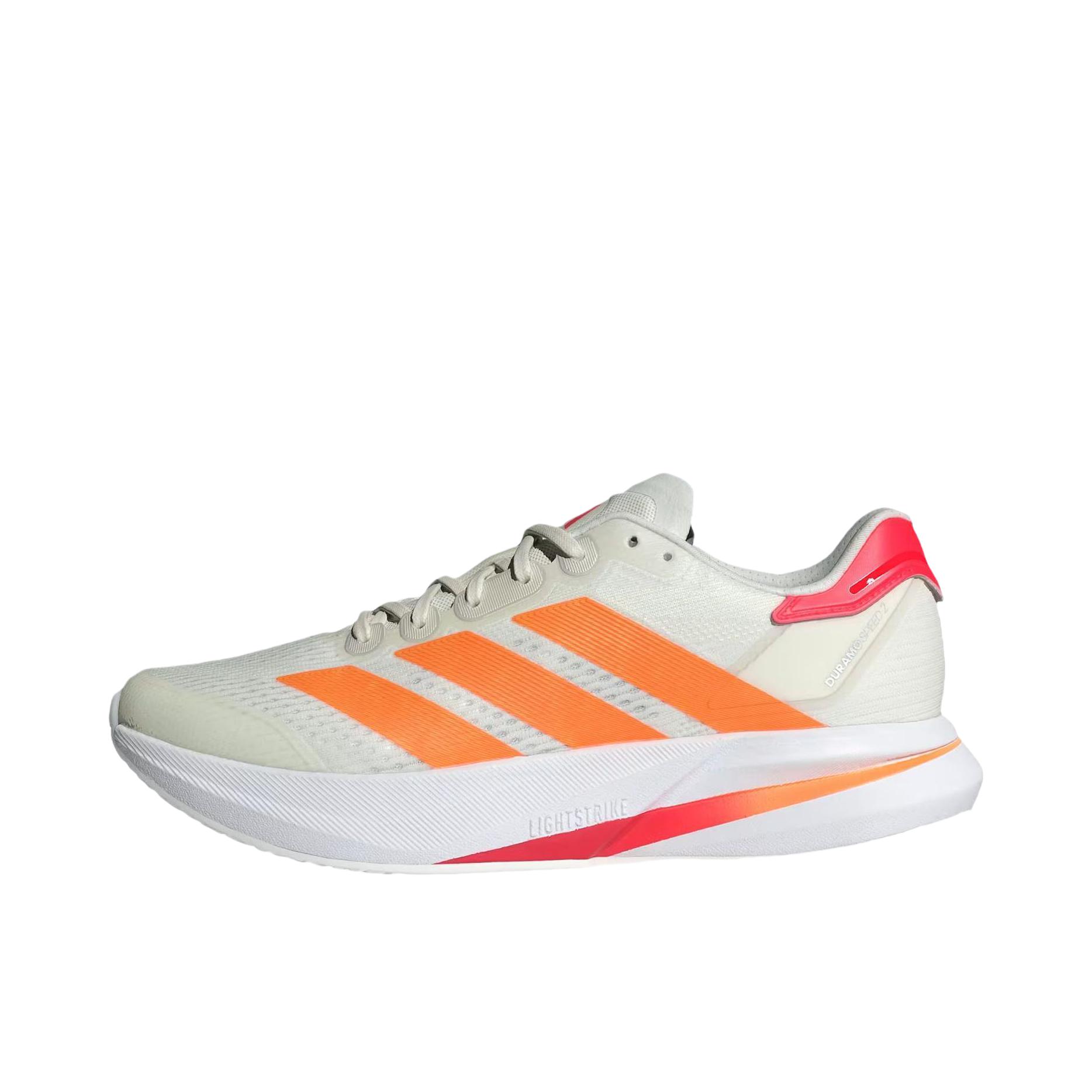 推荐商品：adidas Adizero Duramo SPEED 2 跑鞋 防滑耐磨舒适轻便低帮百搭时尚支撑备赛贴合回弹 男款/米白色/亮橙色/亮红色