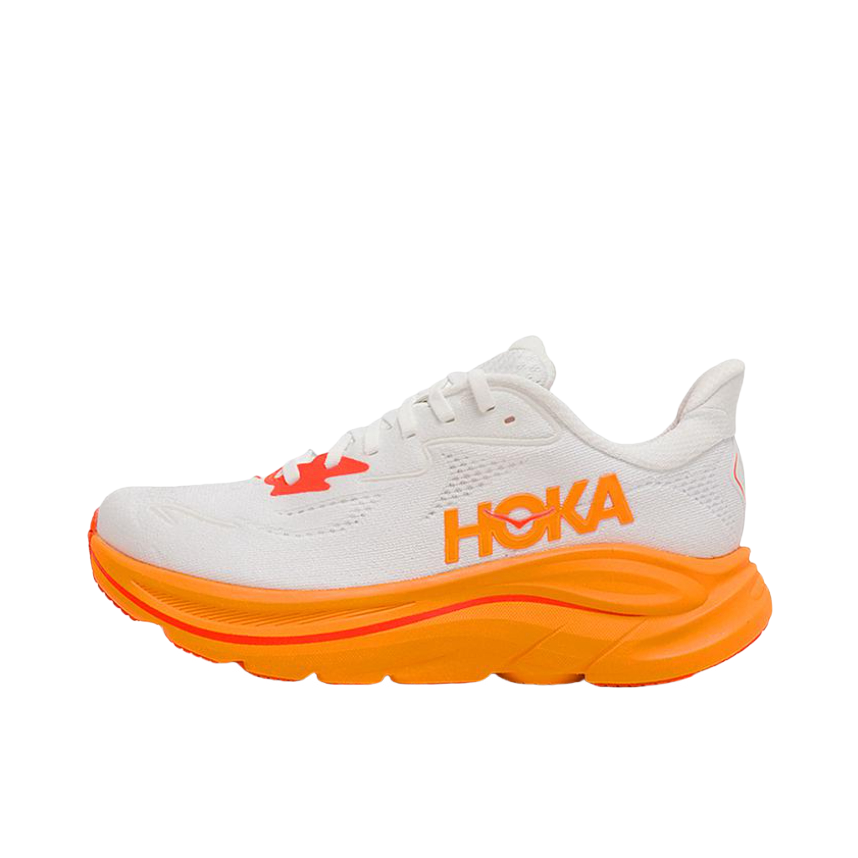 推荐商品：HOKA ONE ONE  CLIFTON 10  轻量 缓震 防滑 入门 训练 克利夫顿 10 跑鞋 女款/霜白色/热情橙