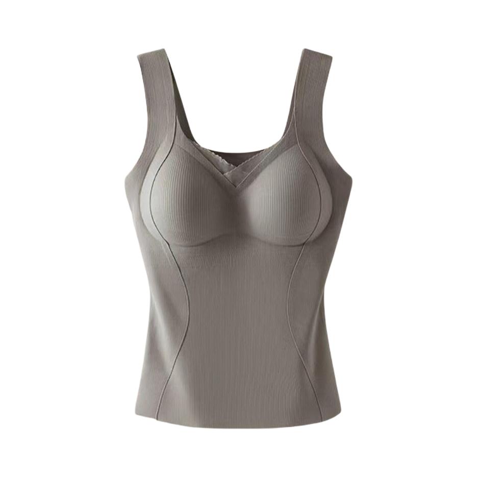 推荐商品：jiaoshu/蕉树 抗菌V领固定杯抗静电保暖背心 女装 Jiaoshu-529 木棕