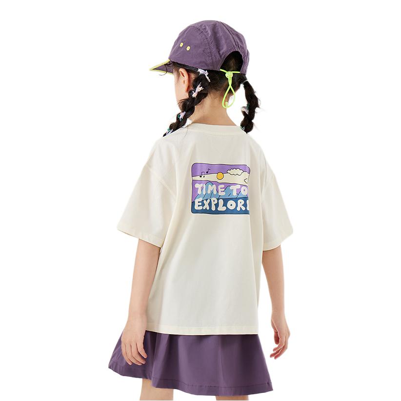 推荐商品：minibala/迷你巴拉巴拉童装 抑菌印花柔软透气圆领短袖T恤 中大童 231225117212 象牙白