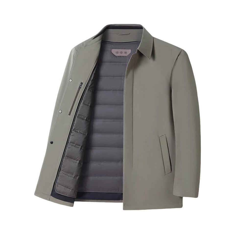 推荐商品：jxaW 保暖轻薄翻领加厚鸭绒长袖羽绒服 69876 卡其/内胆可拆