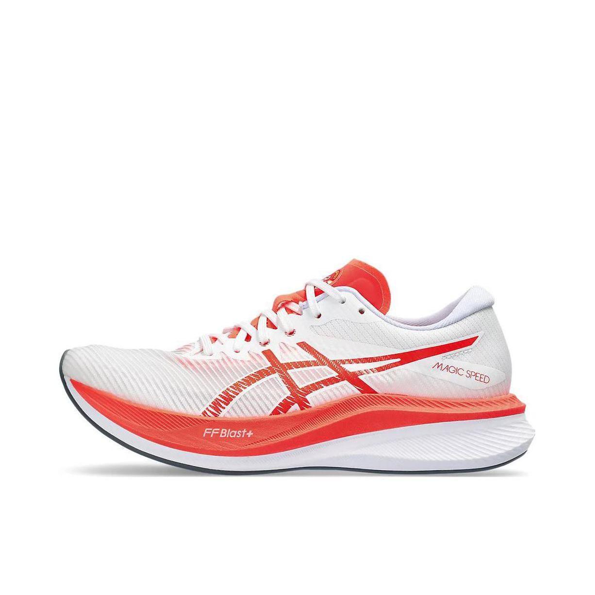 推荐商品：Asics/亚瑟士 Magic Speed 3.0 跑鞋 轻弹稳定缓震全掌碳板轻量回弹竞速型长跑织物合成革 女款/白色/红色