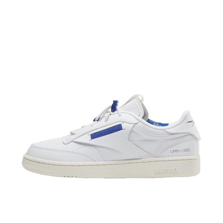 推荐商品：Reebok/锐步 Club C 85 Vegan 板鞋 耐磨复古牛皮薄底轻便运动休闲 奶白色/蓝色