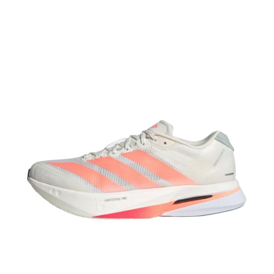 推荐商品：adidas Adizero Boston 13 跑鞋 低帮系带防滑耐磨透气玻纤柱竞训支撑贴合 淡灰色/亮橙黄