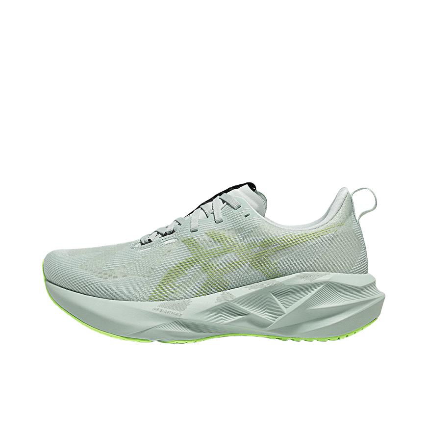 推荐商品：Asics/亚瑟士 Novablast 5 跑鞋 圆头舒适百搭防滑耐磨缓震橡胶贴合短跑轻量回弹支撑 灰绿色