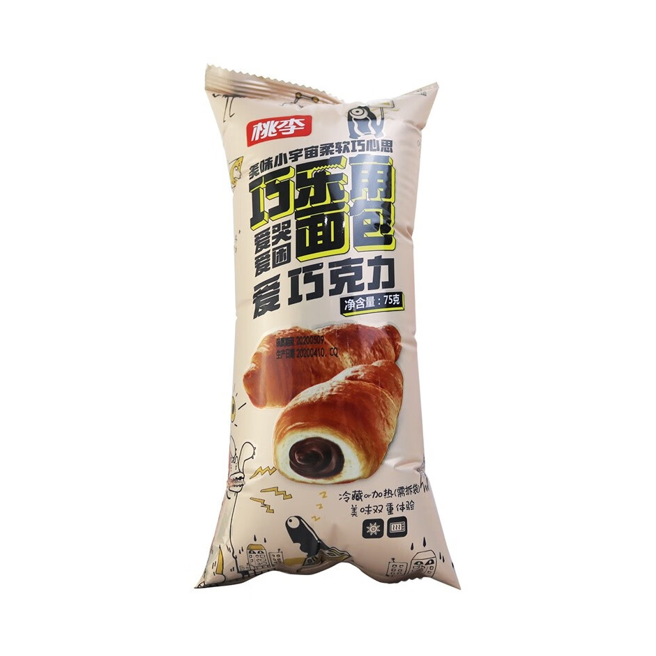 推荐商品：桃李 巧乐角面包 巧克力味 75g 袋装 爆浆起酥