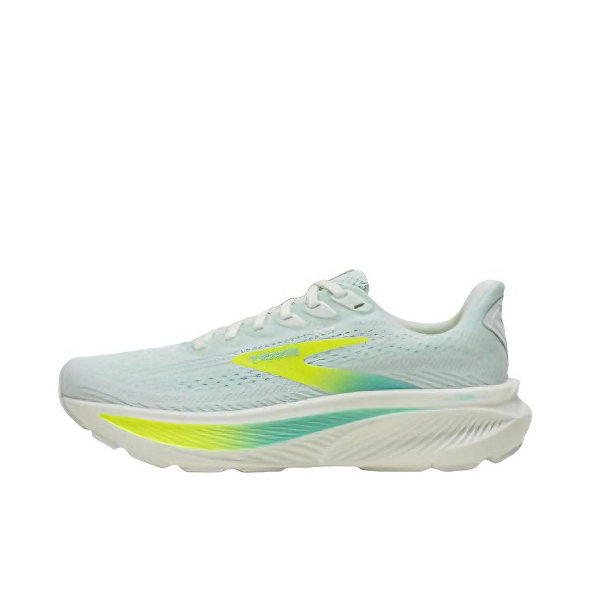 推荐商品：Brooks/布鲁克斯 Ghost幽灵17 缓震 运动 系带 回弹 跑鞋 浅灰白/荧光黄/绿色