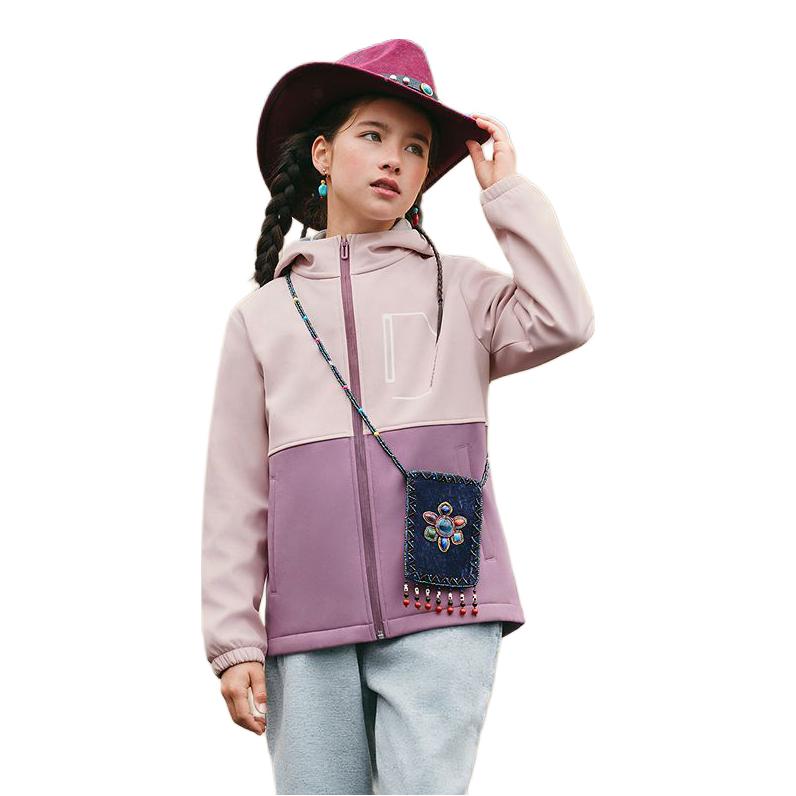 推荐商品：Toread/探路者童装 防泼水防风柔软透气连帽长袖冲锋衣 中大童 QAEEBN95670 糖粉