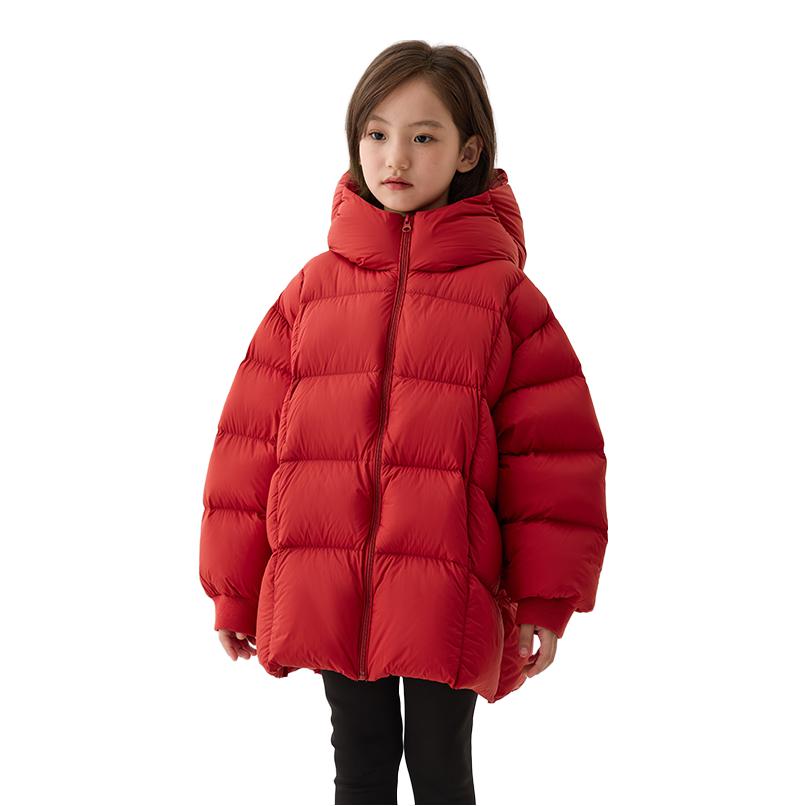 推荐商品：NNGZ童装 保暖廓形白鸭绒长袖羽绒服 女中大童 B25DY0006C 红
