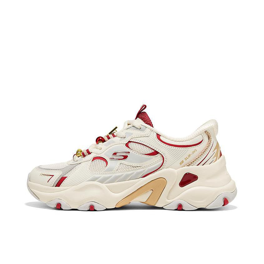 推荐商品：Skechers/斯凯奇 D'LITES 5.0 老爹鞋 一脚蹬 潮流时尚百搭易穿脱增高支撑闪穿轻便 800033 马年限定/白色/红色