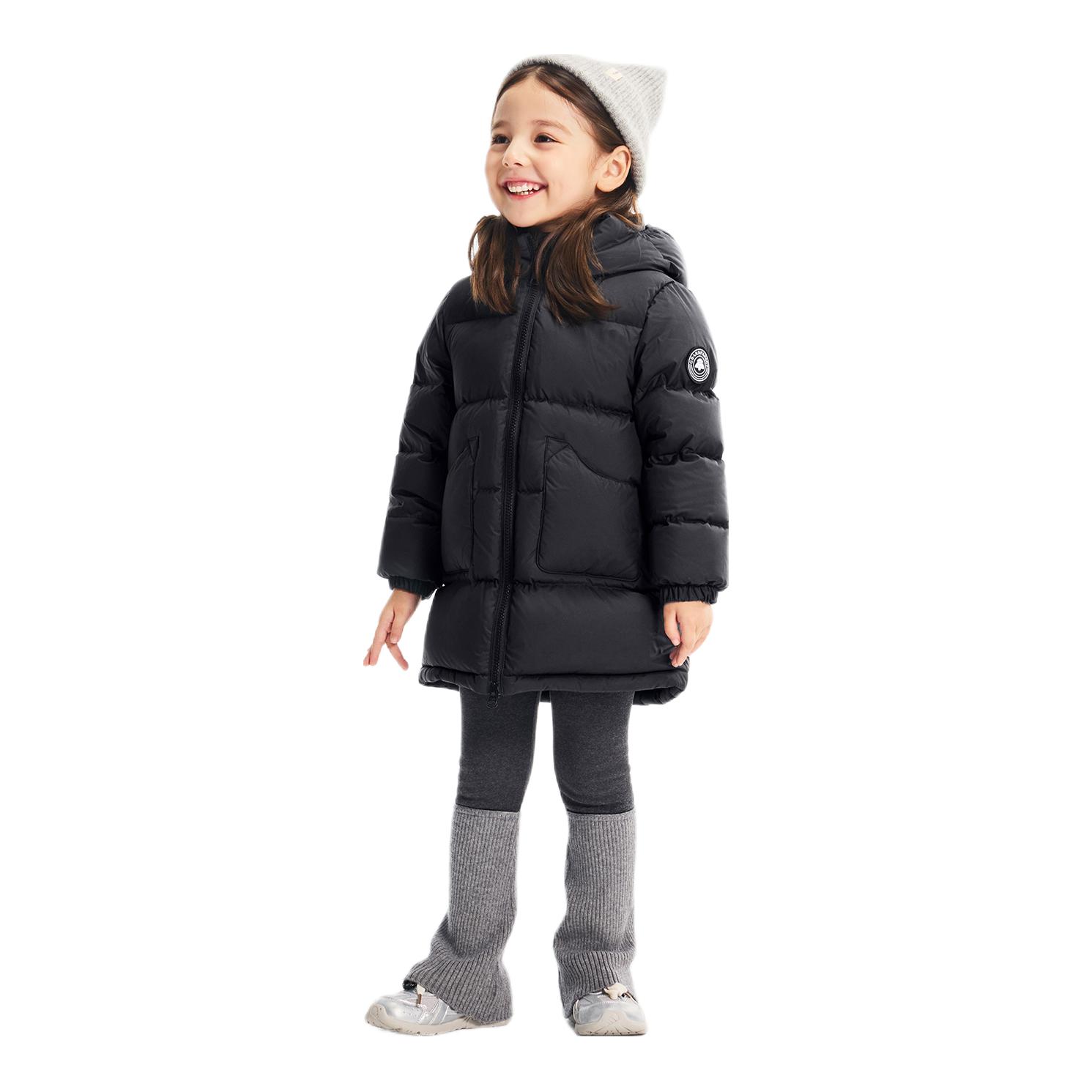 推荐商品：GrandpaPacy/帕西爷爷童装 防风保暖加厚白鸭绒中长款羽绒服 中大童 25251A 炭黑