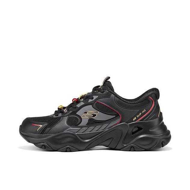 推荐商品：Skechers/斯凯奇 D'LITES 5.0 老爹鞋 一脚蹬 潮流时尚百搭易穿脱增高支撑闪穿轻便 800033 全黑色