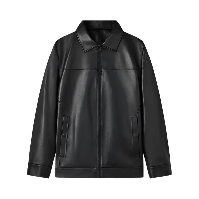 推荐商品：九牧王 商务修身羊皮皮衣 AN1DX411 黑