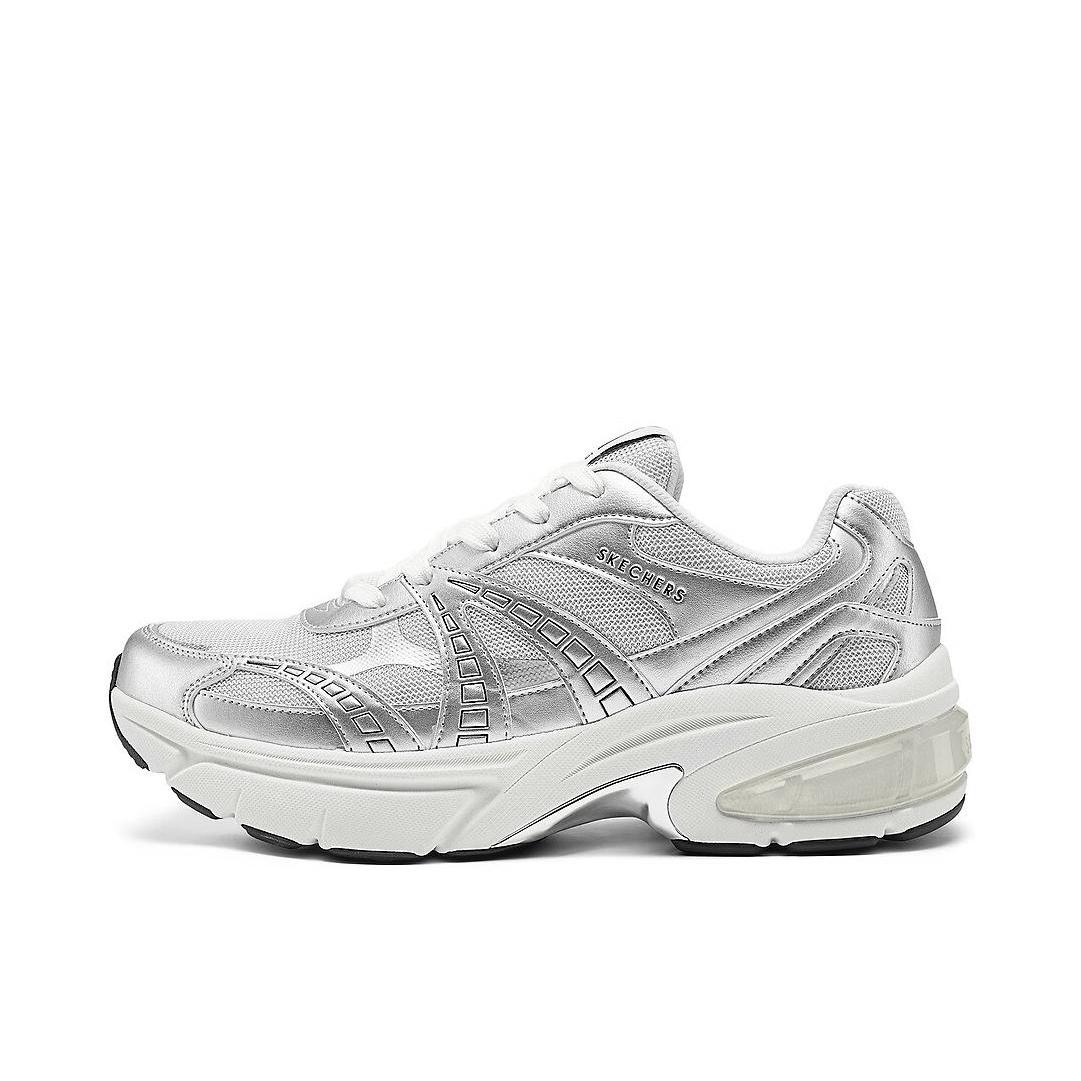 推荐商品：Skechers/斯凯奇  月影鞋  老爹鞋  厚底增高防滑耐磨轻质软底软弹缓震百搭复古秋冬  男款/银色