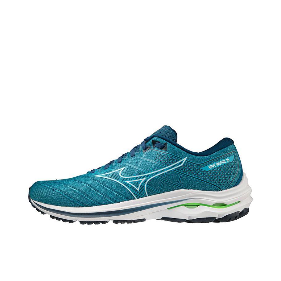 推荐商品：Mizuno/美津浓 Wave Inspire 18 稳定支撑 缓震回弹 舒适透气 织物 百塔 跑鞋 蓝色/米色