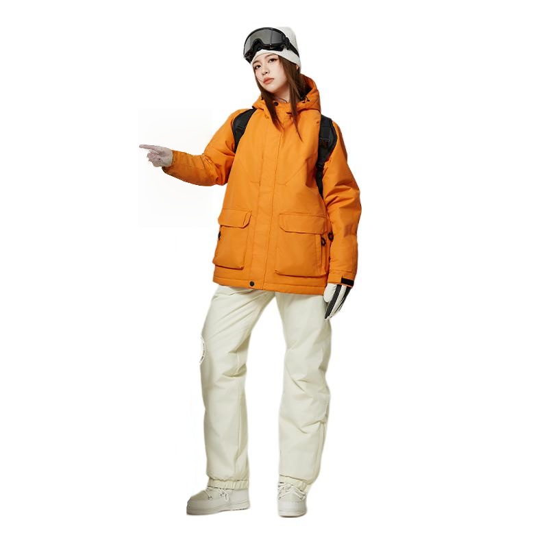 推荐商品：BBKULE/百倍客 防水保暖耐磨直筒运动套装 xf-05 橙滑雪服+白滑雪裤