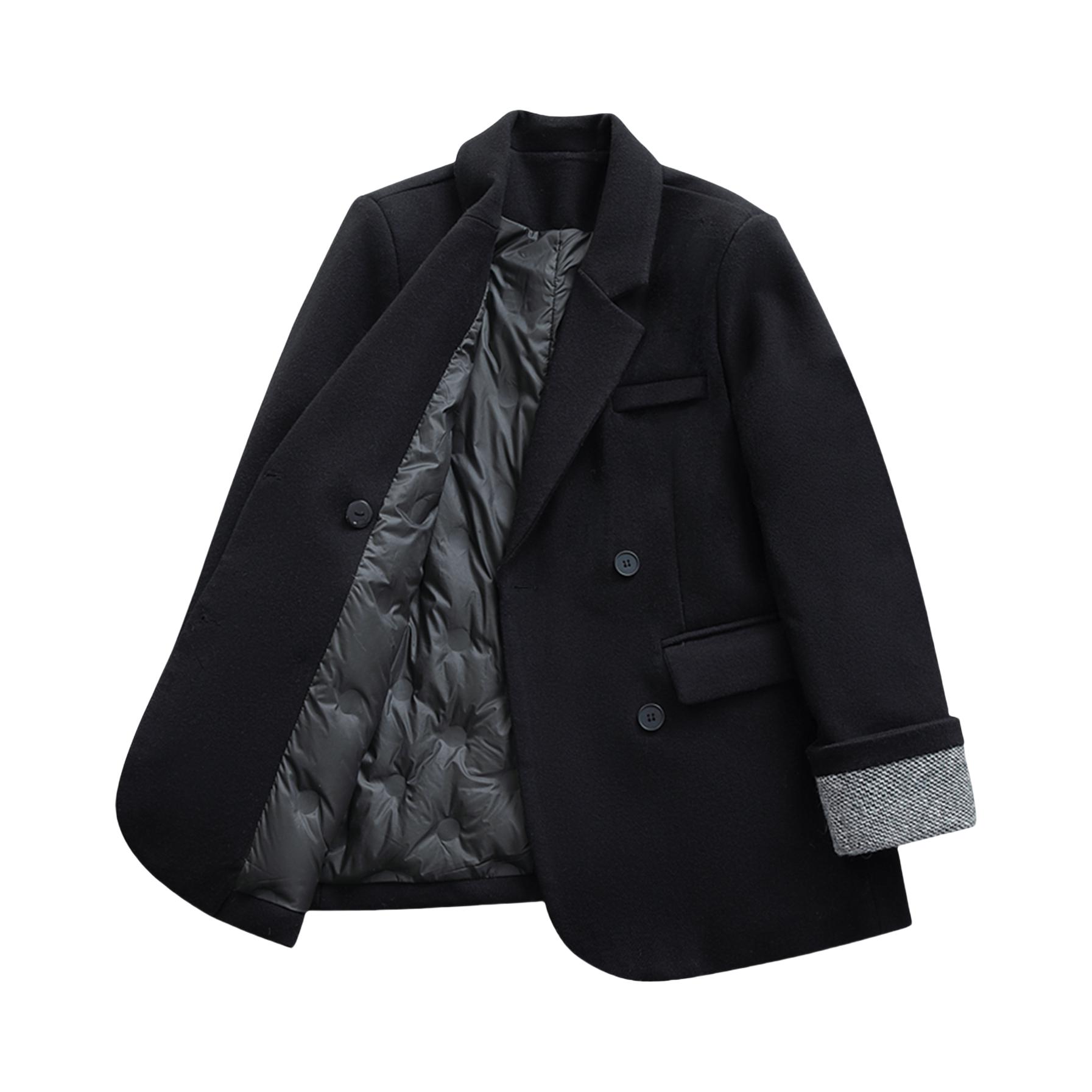 推荐商品：丝柏舍 翻领双排扣中长款正肩长袖羽绒服 女装 S53B2579Y 黑