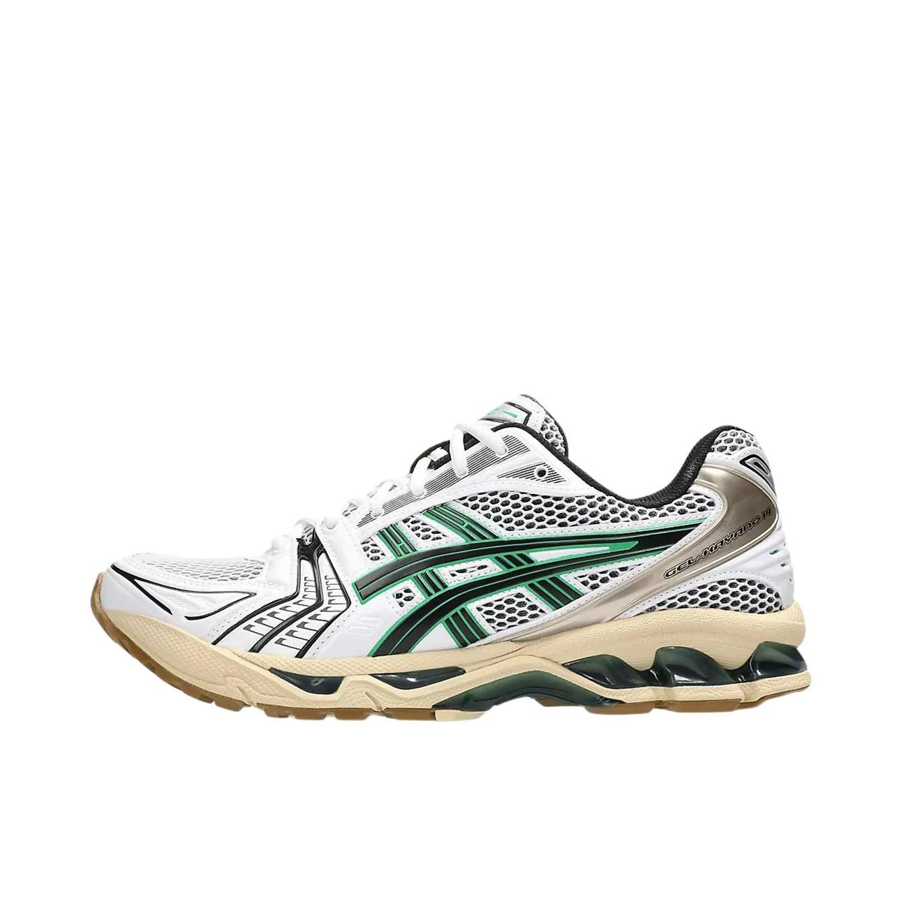 推荐商品：Asics/亚瑟士 Gel-Kayano 14 跑鞋 舒适减震防滑耐磨网面百搭复古慢跑 白色/绿色/黑色