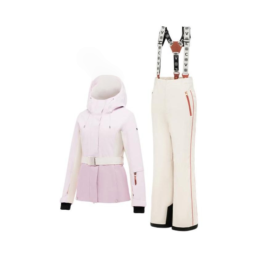 推荐商品：VECVEC ACTIVE 防风防水保暖夹棉运动套装 女装 EWA02003249 雪酪莓莓滑雪服+雪酪白滑雪裤
