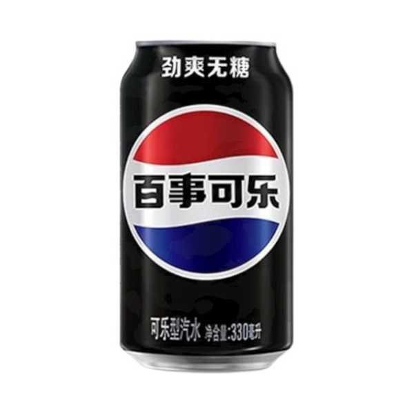 推荐商品：Pepsi/百事 劲爽无糖 碳酸饮料 330ml 可乐型汽水 矮罐装 易拉罐经典罐黑罐