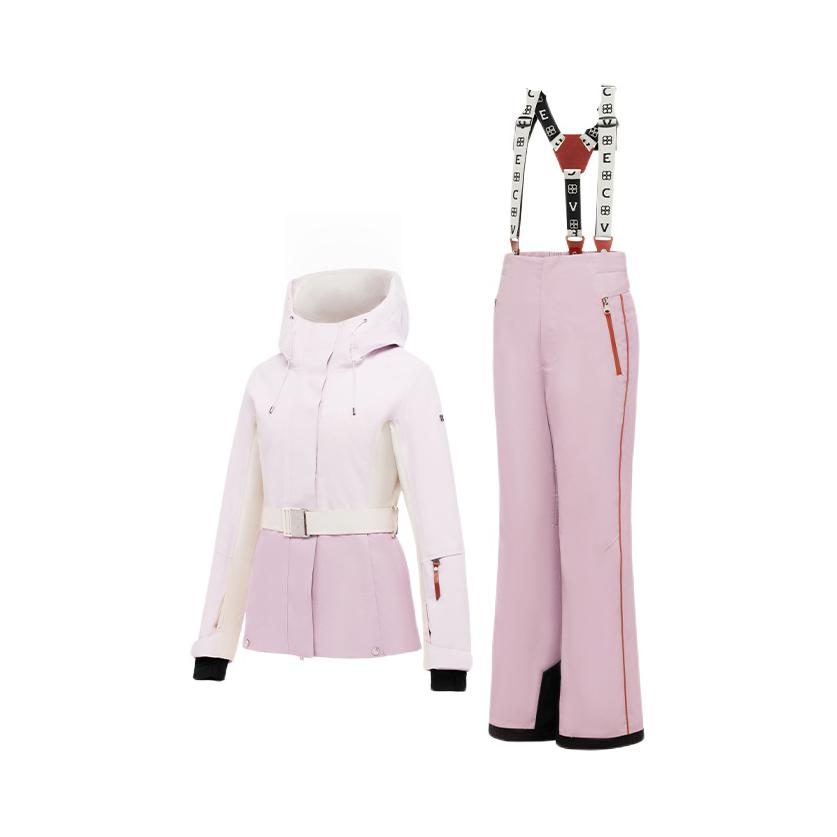 推荐商品：VECVEC ACTIVE 防风防水保暖夹棉运动套装 女装 EWA02003249 雪酪莓莓滑雪服+酪梅粉滑雪裤