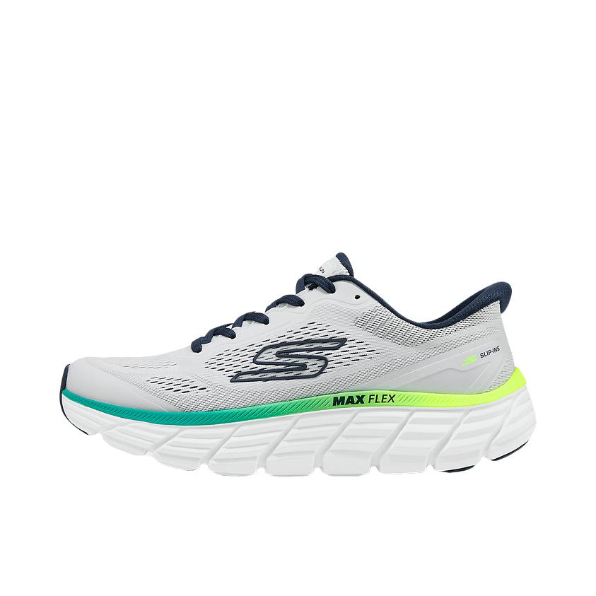 推荐商品：Skechers/斯凯奇 MAX FLEX 跑鞋 舒适防滑耐磨时尚轻质回弹网布软底缓震秋冬一脚蹬轻便增高减震 白色/多彩色