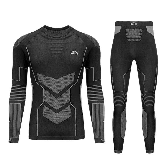 推荐商品：SURPINE/松野湃 逆寒系列速干修身长袖保暖内衣套装 女装 BLWTDW038 黑灰/男/长裤