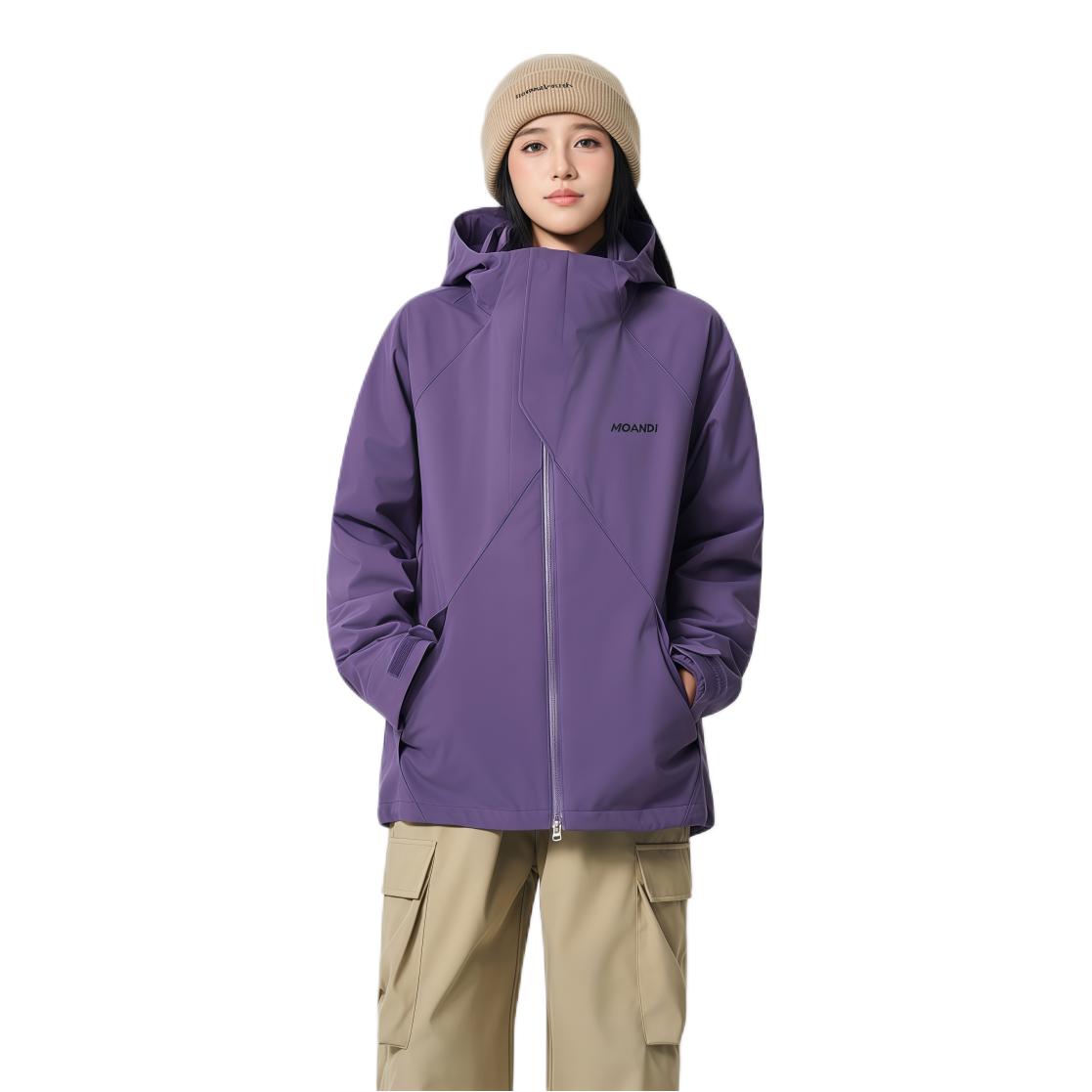 推荐商品：MOANDI/摩安迪 防水三合一摇粒绒内胆连帽冲锋衣 YB-2509 暮山紫