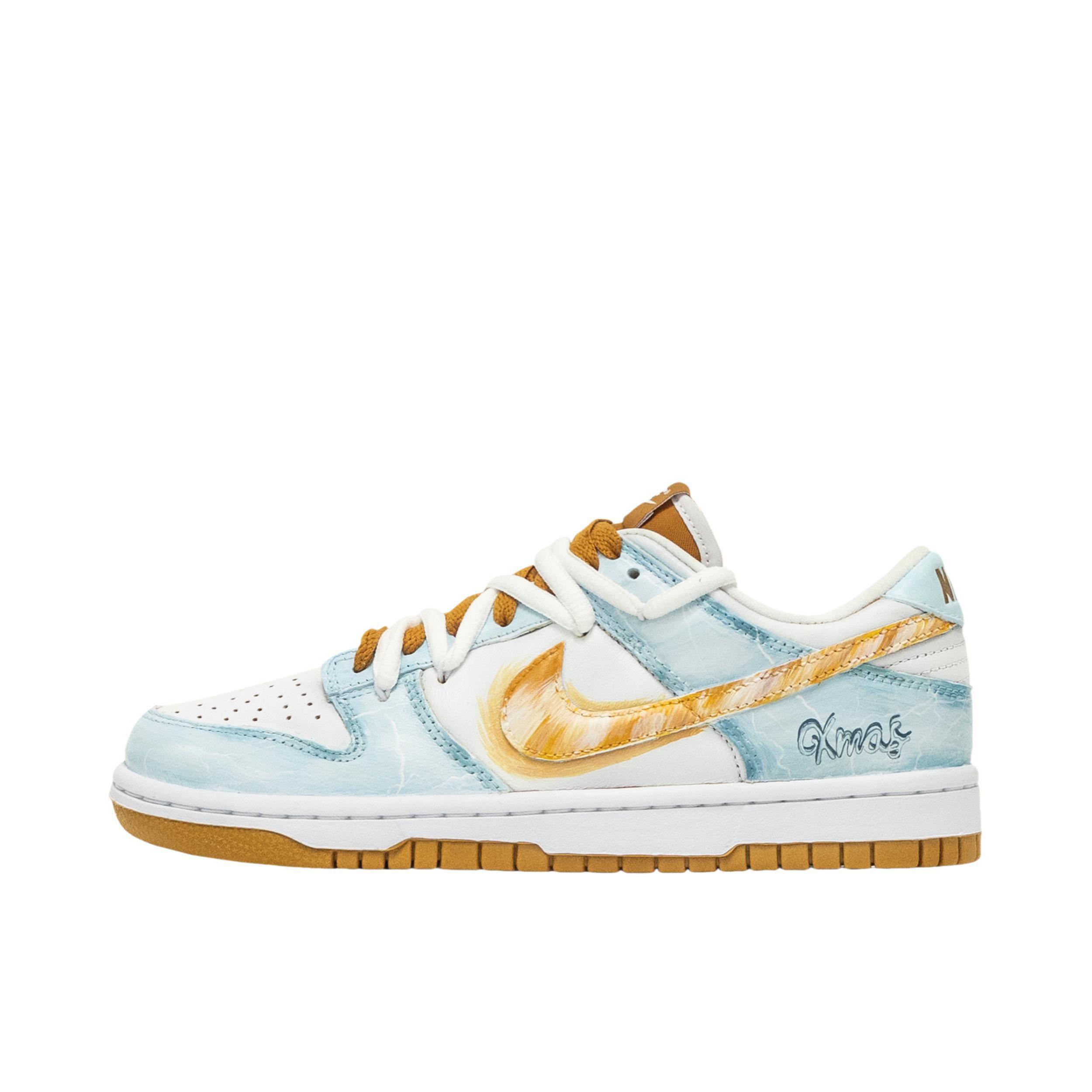推荐商品：【定制球鞋】 Nike Dunk 板鞋 平跟系带防滑耐磨做旧高街简约百搭潮流复古美式 苍盐海
