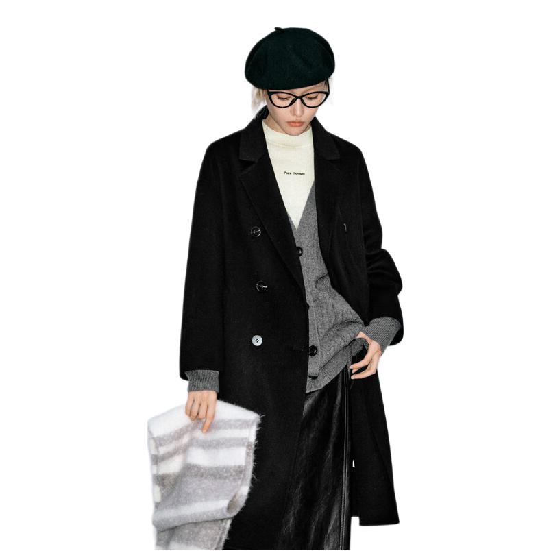 推荐商品：Pure 开衫纽扣长袖毛呢外套 女装 黑