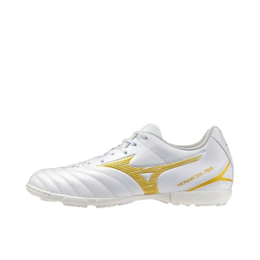 推荐商品：Mizuno/美津浓 Monarcida Neo 3 AS 中端 碎钉 百搭 耐磨 低帮 足球鞋 系带 跑鞋 白色/金色