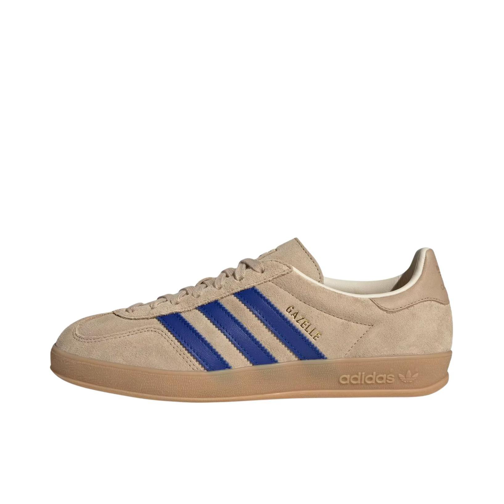 推荐商品：adidas Originals Gazelle Indoor T头鞋 德训鞋 板鞋 舒适缓震防滑耐磨绒面革复古 米色/蓝色