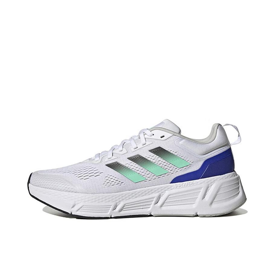 推荐商品：adidas Questar 跑鞋 防滑耐磨舒适缓震网面透气轻便织物简约百搭训练 白色/蓝色/炫彩绿