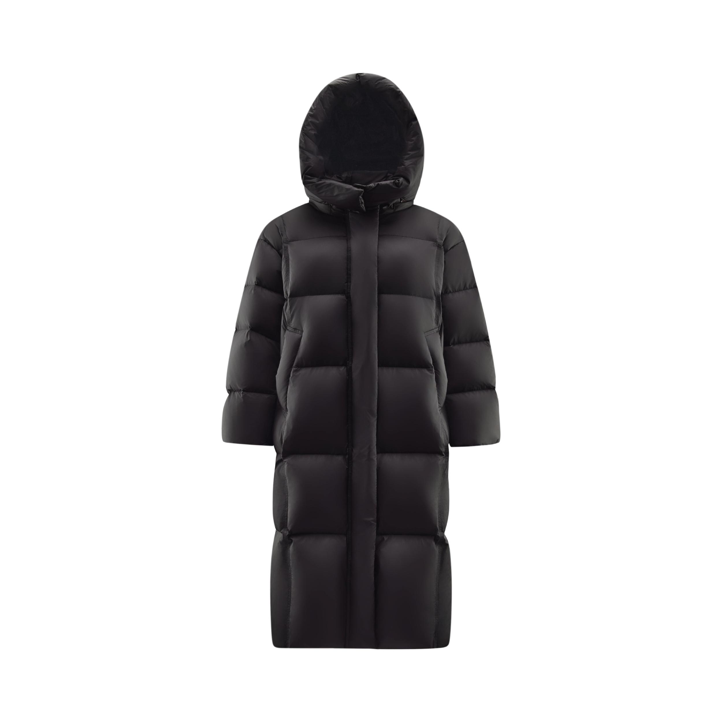 推荐商品：艾莱依 拉链连帽加厚长款羽绒服 女装 6025701187 慕斯棕